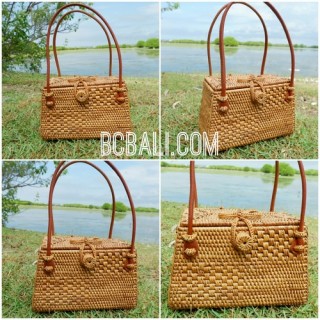 ladies fashion handmade natural grass ata rattan tote handbag bali